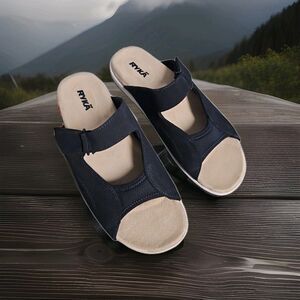 Ryka Diva Blue Double Strap Suede Slide Sandals  Sz 9W NWOT